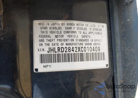 1999 Honda Cr-V Lx z USA, uszkodzony, nr VIN JHLRD2842XC010409